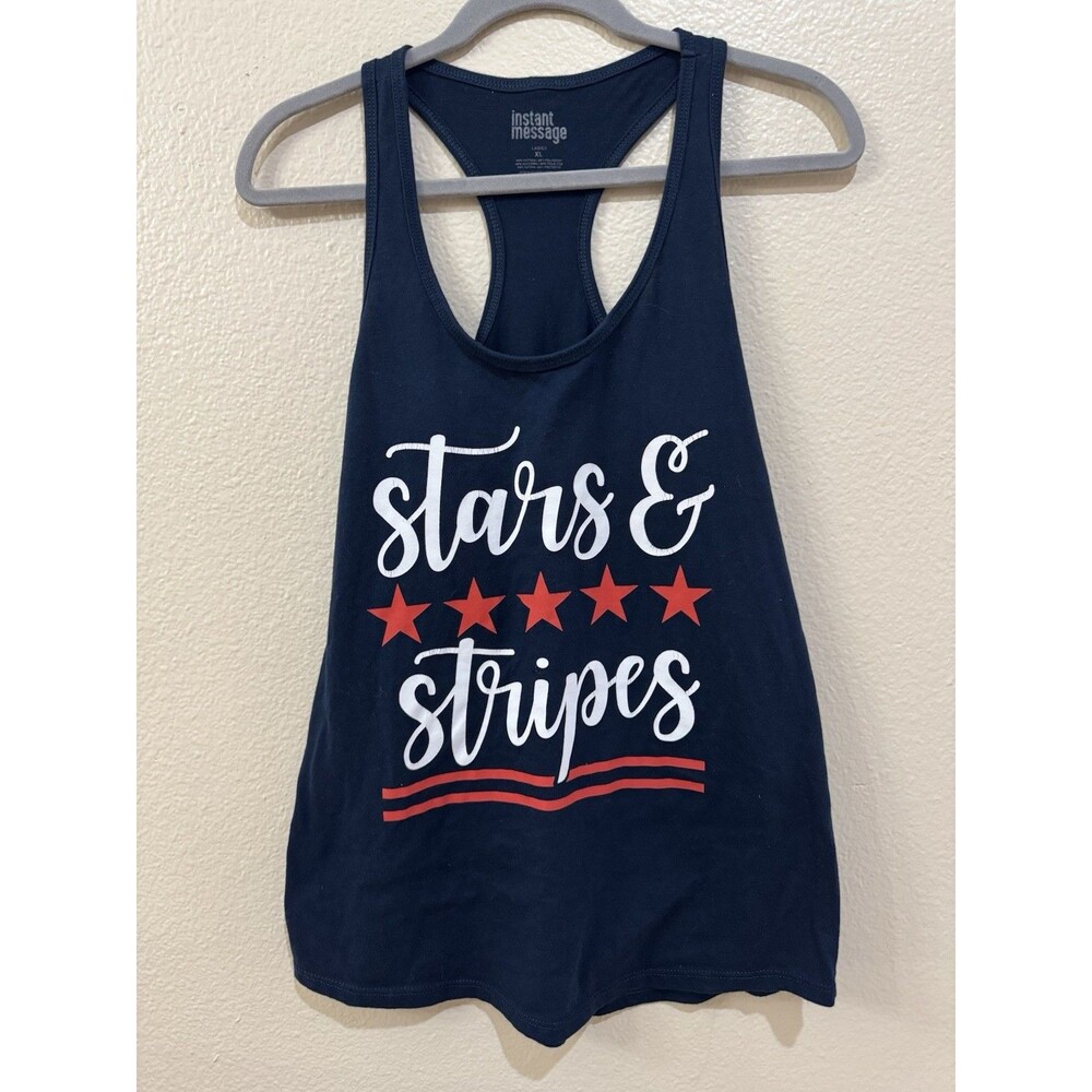 Women's XL Navy Blue Stars & Stripes Patriotic Racerback Tank Top